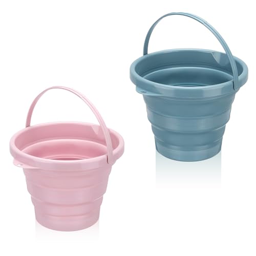 HSUYUN Faltbarer Eimer Kinder Strand, 2 Stück 3L Faltbarer Sandeimer, Faltbar Eimer 3L, in Rosa und Blau Kinder Strandeimer für Draußen, für Strand, Camping, Park von HSUYUN