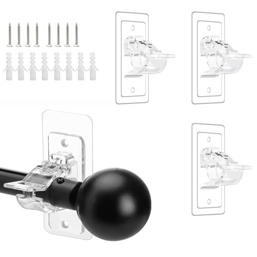 HSUYUN Gardinenstangenhalter, 2 Paare Vorhangstangen Halterungen, Selbstklebend Transparent Gardinenstange Halterung, mit Schrauben und Expansionsrohr, für Badezimmer, Schlafzimmer, Küche von HSUYUN