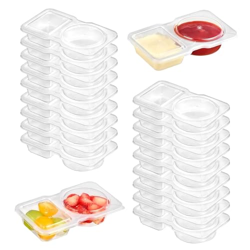 HSUYUN Snack Container mit Deckel, 20 Stück Snackbox mit Fächern Klein, Doppelkammer Trennbare Geschmacksbox, Wiederverwendbare Doppelfach Snackbehälter, Transparent, für Zuhause, Büro, Picknick von HSUYUN