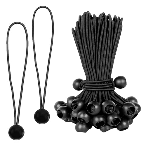HSUYUN Spanngummis mit Kugel, 50 Stück Planenspanner, Schwarze Zeltspanner, mit Kugelkopf, 20 cm Spanngummi für Zelte, für Befestigung von Planen, Bannern und Zelten von HSUYUN