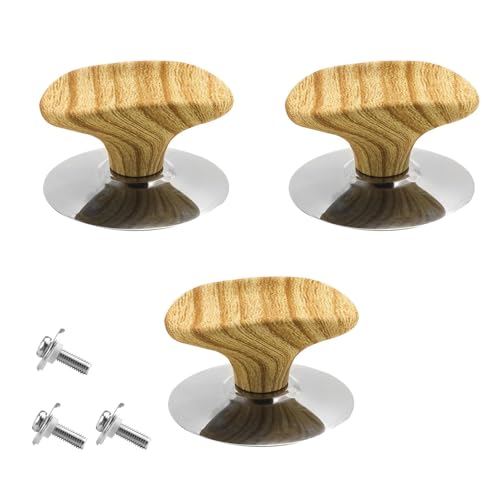 HSUYUN Topfdeckel Griff, 3 Stück Holzfarbe Ersatzdeckelknöpfe, Hitzebeständig Verbrühungssicherer Deckelgriff, Ersatzknopf für Deckel, Deckel für Bratpfannen, Ölpfannen und Suppentöpfe von HSUYUN