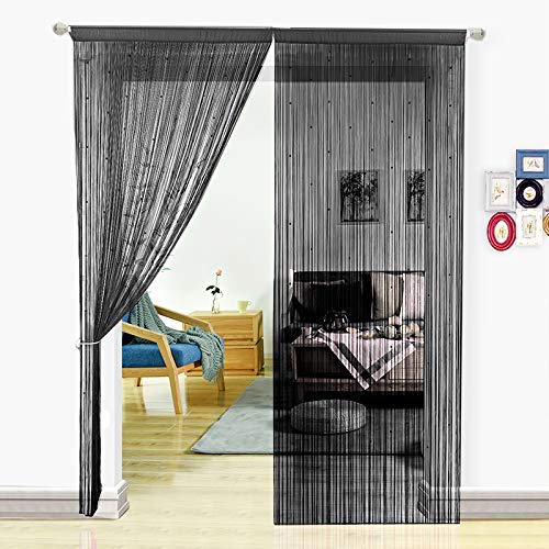 HSYLYM Spaghetti String Vorhänge für Wohnzimmer Perlen Türvorhang Trennwand Home Decor,Schwarz,200x200cm von HSYLYM