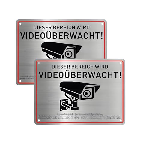2 Stück Schild Videoüberwachung Privatgrundstück, 15x20cm Achtung Videoüberwachung Schild mit Dsgvo Hinweis, Aluminium Videoüberwachung Aufkleber,(silber) von HSYTEK