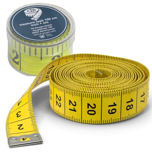 2 in 1 - Professionelles Maßband in CM und INCH, 150 cm, inklusive Aufbewahrungsbox für Schneider, Handwerker und DIY-Projekte, Von HSYTEK (Gelb) von HSYTEK