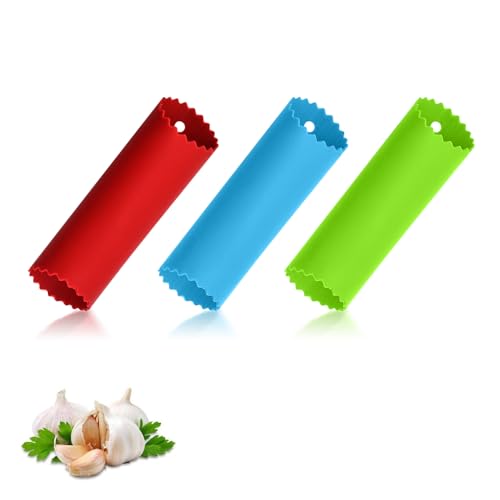 3 Stück Silikon Knoblauchreibe, Knoblauchschäler, Knoblauch Schäler Rolle, Press Knoblauchreibe, Knoblauchroller Silikon, Schnelles Schälen von Knoblauchzehen, Werkzeug zum Schälen von Knoblauchzehen von HSYTEK