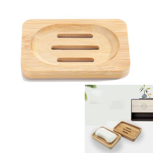 HSYTEK 1 Stück Natürliche Hölzerne Bambus Seifenschale， Seifenschale Holz,Soap Holder,Seifenhalter für Dusche Seife Box Bad Waschbecken Veranstalter von HSYTEK
