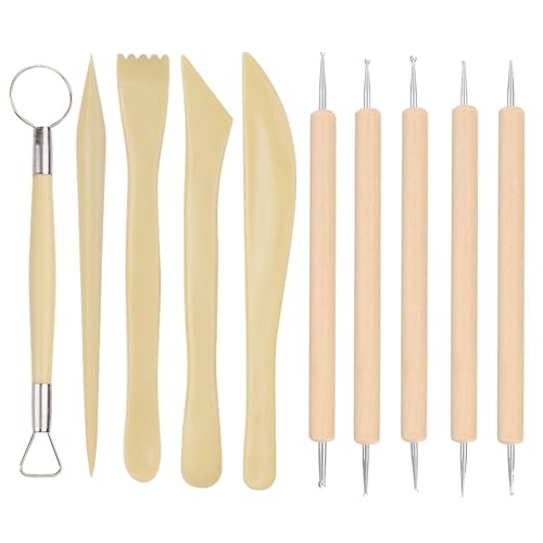 HSYTEK 10 Stück Modelliermasse Werkzeug,Töpferzubehör,Ton Werkzeug Set,Ton Werkzeug für das Tonmodellieren, Basteln, Tonmodelle,Schnitzen, Formen und Detailarbeit eignen von HSYTEK