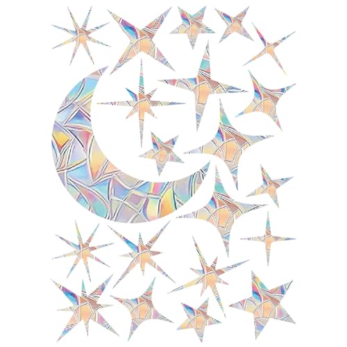 HSYTEK Prisma Fensteraufkleber, 21 Sterne und Monde Prismen Fensteraufkleber, Fensterdekoration, Fensterfolie Bunt, Regenbogen Folie Fenster, Sonnenfänger Schillernde Farbe Fensteraufkleber HSYTEK Prisma Fensteraufkleber, 21 Sterne und Monde Prismen Fensteraufkleber, Fensterdekoration, Fensterfolie Bunt, Regenbogen Folie Fenster, Sonnenfänger Schillernde Farbe Fensteraufkleber von HSYTEK