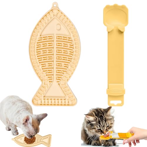 Schleckmatte Katze Hund, Katzenfutter Löffel, Leckmatte Hund, Futtermatte Katzen, Slow Feeder Katze, Schlingnapf Katze, Anti Schling Napf Katze, Katzenlöffel, Katzenleckerli-Streifenlöffel von HSYTEK