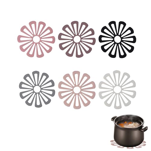Topflappen & Untersetzer Silikon 6er-Set, Coaster Hitzebeständig, Multi Blume Topfuntersetzer, Ausgehöhltes Design, rutschfest und Dekorative TopfUntersetzer, Funtersetzer Spülmaschinenfest von HSYTEK