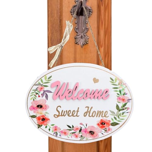 Willkommen Schild Haustür Türschild aus Holz, Türkranz Frühling, Haustür Deko Schild mit Aufhängeschnur, Bedrucktes Türschild "Willkommen" & "Sweet Home" – Frühlingsdeko OsterDeko zum Einzug von HSYTEK