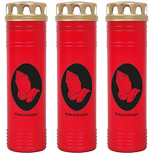 HScandle Grabkerze - 3er Pack - (Rot) Grablicht ca. 7 Tage Brenndauer je Kerze - Motiv: Hände von HScandle
