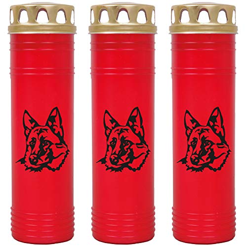 HScandle Grabkerze - 3er Pack - (Rot) Grablicht ca. 7 Tage Brenndauer je Kerze - Motiv: Schäferhund von HScandle