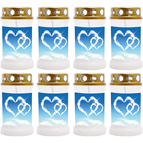 HScandle Grabkerze - 8er Pack - (Weiß) Grablicht ca. 40h Brenndauer je Kerze - Motiv: Herz von HS Candle