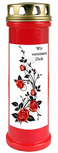 HScandle Grablicht (Rot) Grabkerze ca. 100h Brenndauer / 4-Tage Brenner - Motiv: Rose Ranke, in vielen Varianten von HS Candle