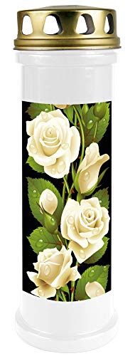 HScandle Grablicht (Weiß) Grabkerze ca. 100h Brenndauer / 4-Tage Brenner - Motiv: Rose, in vielen Varianten von HS Candle