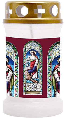 HScandle Grablicht (Weiß) Grabkerze ca. 40h Brenndauer - Motiv: Fenster Rot, in vielen Varianten von HS Candle