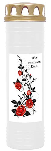 HScandle Grablicht (Weiß) Grabkerze ca. 170h Brenndauer / 7-Tage Brenner - Motiv: Rose Ranke, in vielen Varianten von HScandle