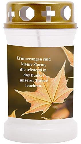 HScandle Grablicht (Weißt) Grabkerze ca. 40h Brenndauer - Motiv: Ahorn, in vielen Varianten von HScandle