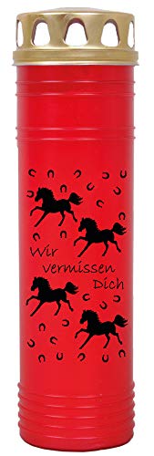 HScandle Tier Grablicht (Rot) Grabkerze ca. 170h Brenndauer - Motiv: Pferde, in vielen Varianten von HScandle