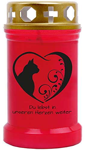 HScandle Tier Grablicht (Rot) Grabkerze ca. 40h Brenndauer - Motiv: Herz Schwarz, in vielen Varianten von HScandle