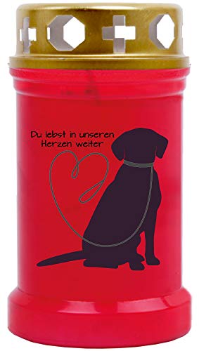 HScandle Tier Grablicht (Rot) Grabkerze ca. 40h Brenndauer - Motiv: Labrador, in vielen Varianten von HScandle