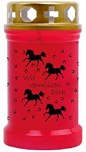 HScandle Tier Grablicht (Rot) Grabkerze ca. 40h Brenndauer - Motiv: Pferde, in vielen Varianten von HScandle