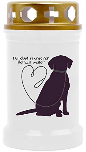 HScandle Tier Grablicht (Weiß) Grabkerze ca. 40h Brenndauer - Motiv: Labrador, in vielen Varianten von HScandle