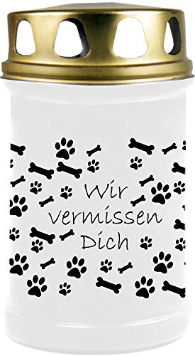 HScandle Tier Grablicht (Weiß) Grabkerze ca. 48h Brenndauer - Motiv: Knochen - Pfoten, in vielen Varianten von HScandle