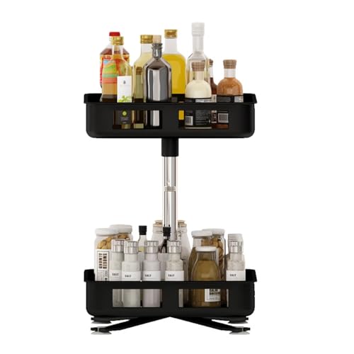 HSyc JRX Lazy Susan Gewürzregal Schrank-Organizer Multifunktionaler Drehteller Gewürzregal Arbeitsplatten-Organizer Für Küchen-Vorratsschrank 360° Drehbare Aufbewahrung（Schwarz-2 Etagen） von HSyc JRX