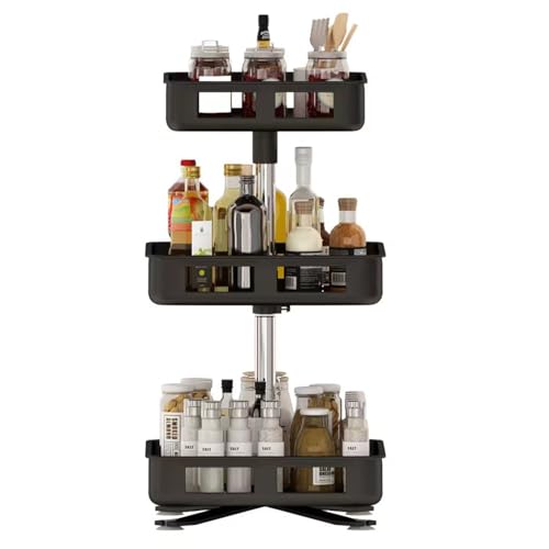 HSyc JRX Lazy Susan Gewürzregal Schrank-Organizer Multifunktionaler Drehteller Gewürzregal Arbeitsplatten-Organizer Für Küchen-Vorratsschrank 360° Drehbare Aufbewahrung （Schwarz-3 Etagen） von HSyc JRX