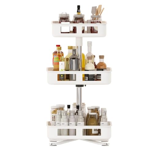 HSyc JRX Lazy Susan Gewürzregal Schrank-Organizer Multifunktionaler Drehteller Gewürzregal Arbeitsplatten-Organizer Für Küchen-Vorratsschrank 360° Drehbare Aufbewahrung （Weiß-3 Etagen） von HSyc JRX