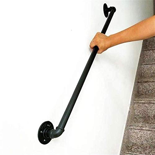 30cm-200cm Handlauf Schmiedeeisenrohr Treppenhandlauf, Korridorhandlauf Schutzbügel Retro Wasserrohr Handlauf, Schwarz, Rohrdurchmesser 3,2cm (Size : 100cm) von HT-Handlauf