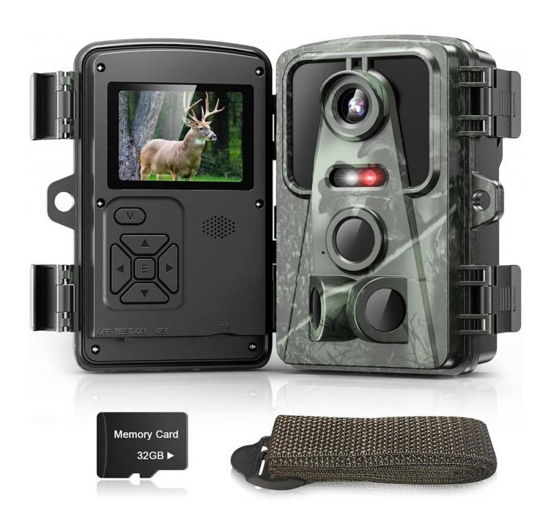 HT Wildkamera 16MP 1080P FHD Infrarot (AuBenbereich, mit 32G TF Kard, mit Bewegungsmelder Nachtsicht, 0,1s Trig Jagdkamera) von HT