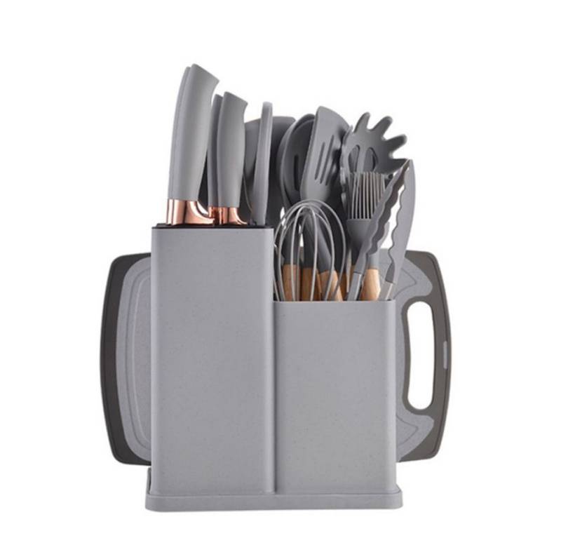 HT Kochbesteck-Set und Küchenmesser Set, 19-tlg Silikon-Küchenutensilien Set, hitzebeständig, antihaftend von HT