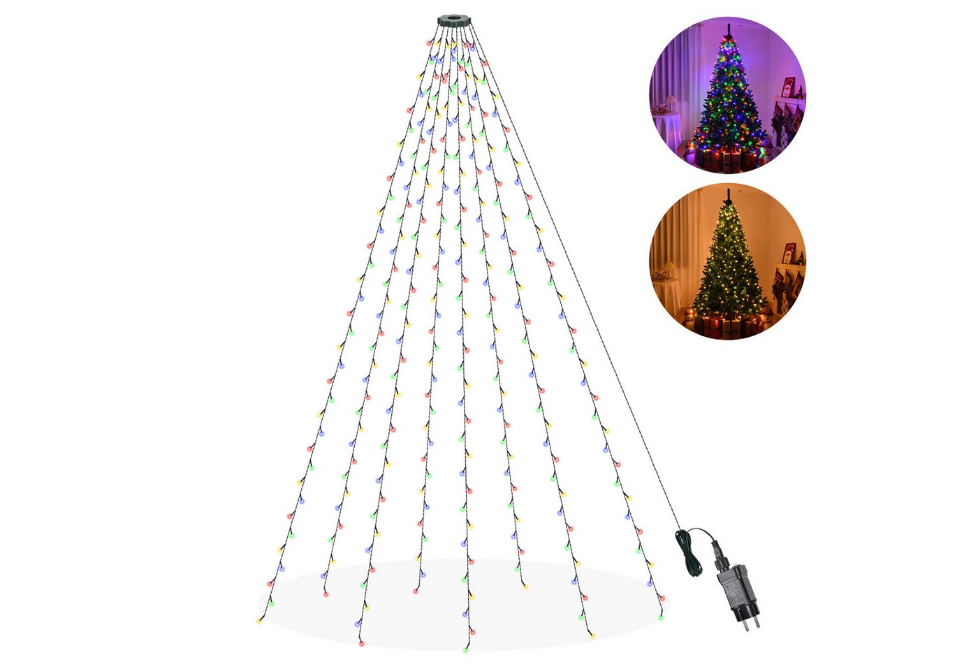HT LED-Lichterkette Weihnachtsbaum Lichterkette mit Ring und 8 Girlanden, 200-flammig, LED Überwurf Lichterkette Weihnachtsbaum, Bunt HT LED-Lichterkette Weihnachtsbaum Lichterkette mit Ring und 8 Girlanden, 200-flammig, LED Überwurf Lichterkette Weihnachtsbaum, Bunt von HT