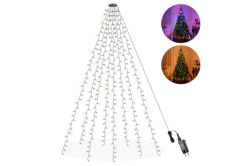 HT LED-Lichterkette Weihnachtsbaum Lichterkette mit Ring und 8 Girlanden, 280-flammig, LED Überwurf Lichterkette Weihnachtsbaum, Bunt von HT