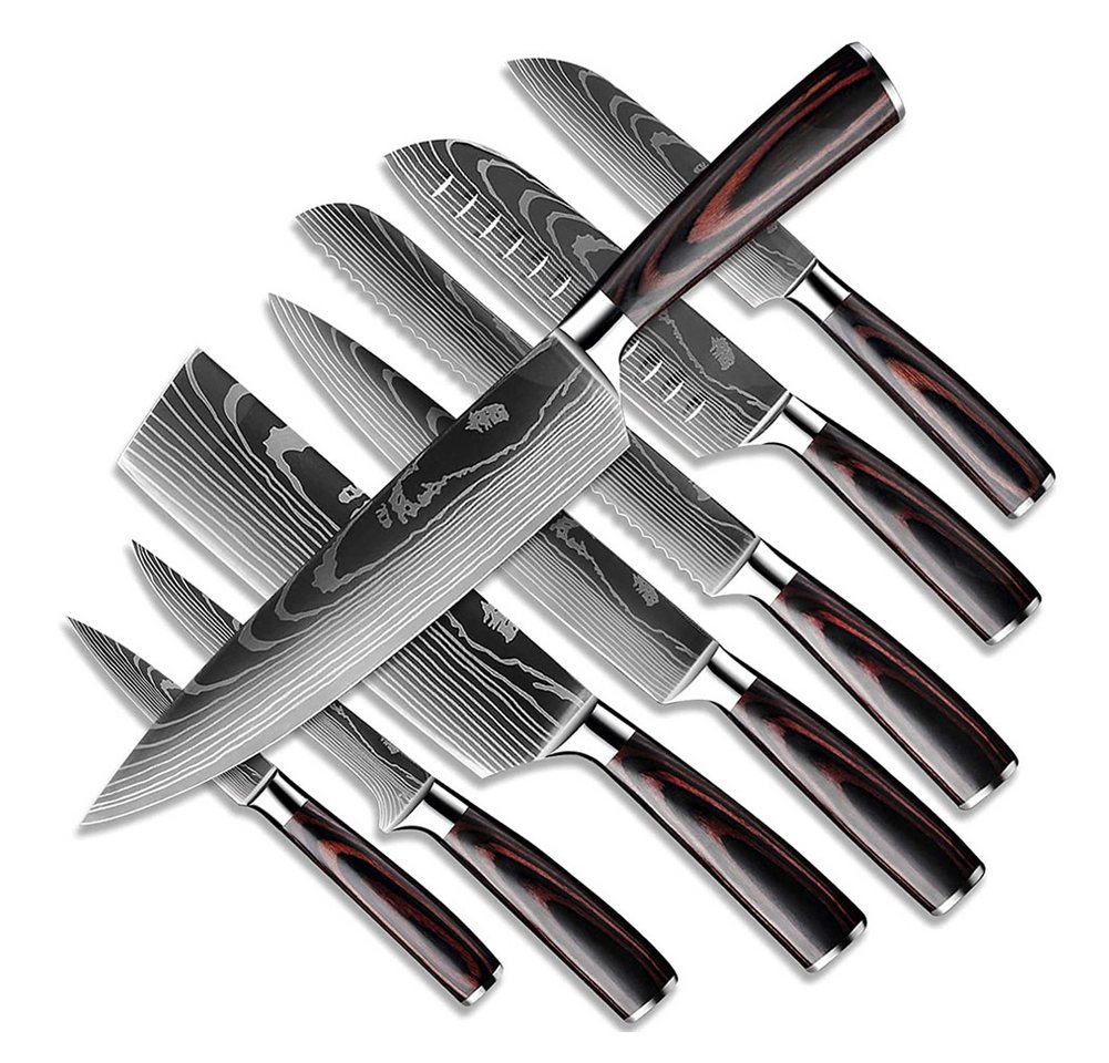 HT Messer-Set Messerset aus Hochwertigem Carbon Edelstahl, Küchenmesser Set (8-tlg), Scharf Messer Set, Profi Kochmesser Set mit Ergonomischen Griff von HT