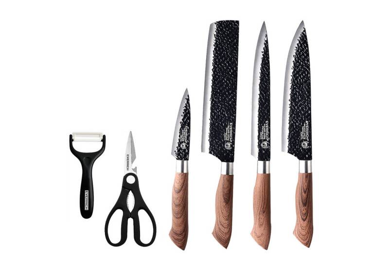 HT Messer-Set Traditionelles Handschmiedehandwerk Messerset 6 teilig (Kochmesser Fleischmesser Schälmesser Allzweckmesser), Hochwertigem Carbon Stahl Scharf Messerset für die Küche von HT