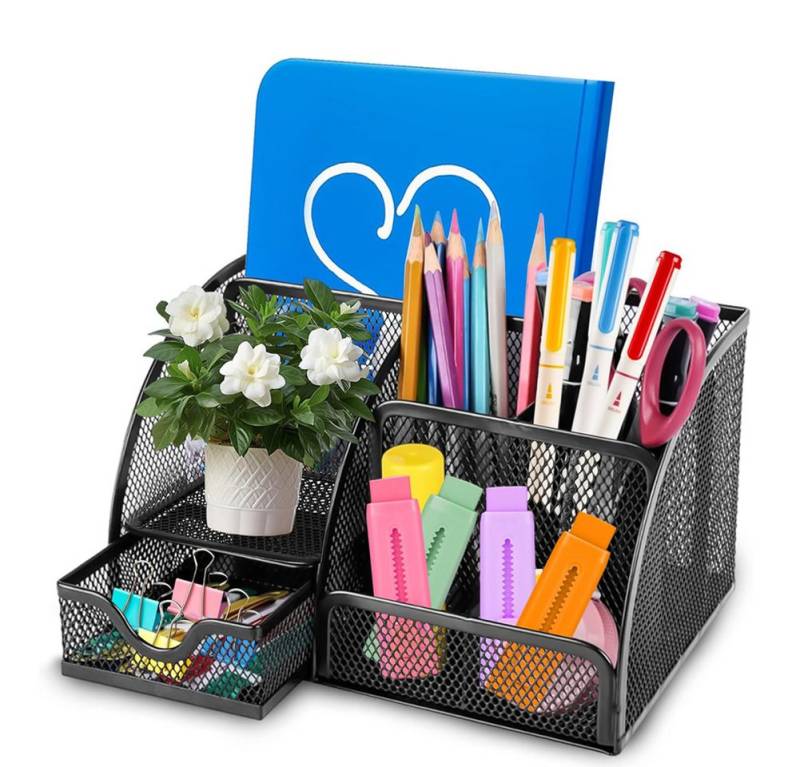 HT Schreibtisch Schreibtisch Organizer, Mesh & Metall, Platzsparendes Desk Organizer für Büro Zuhause Schule von HT