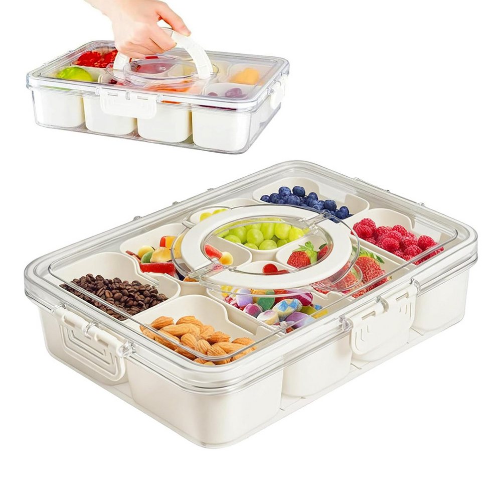 HT Servierplatte Snack-Behälter mit 8 Aufsätzen, unterteilte Snackbox mit Deckel und Griff, Organizer für Obst, Snacks von HT