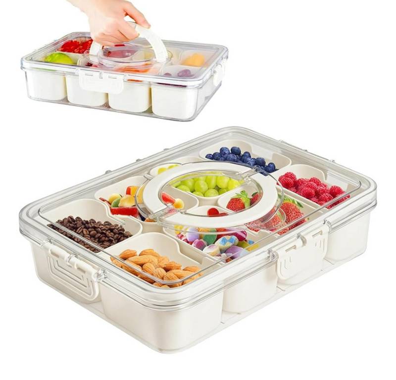 HT Servierplatte Snack-Behälter mit 8 Aufsätzen, unterteilte Snackbox mit Deckel und Griff, Organizer für Obst, Snacks von HT