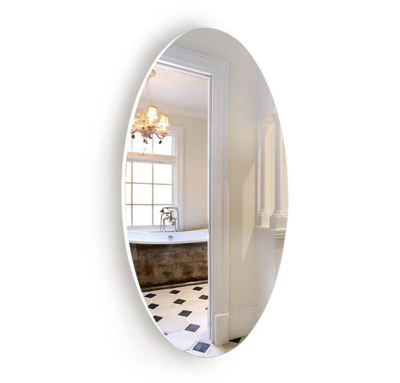 HT Wandspiegel ovaler Wandspiegel, rahmenlos, horizontal oder vertikal, 64 x 37 cm (1-St), für Bad oder Schlafzimmer, schlichtes und stilvolles Design von HT