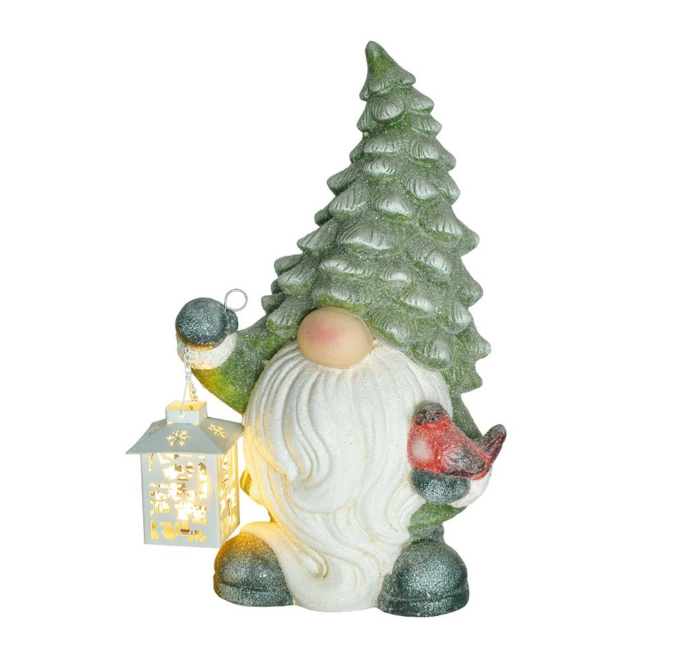 HT Weihnachtsfigur, Weihnachtszwerg mit Laterne, LED, batteriebetrieben, wetterfest von HT