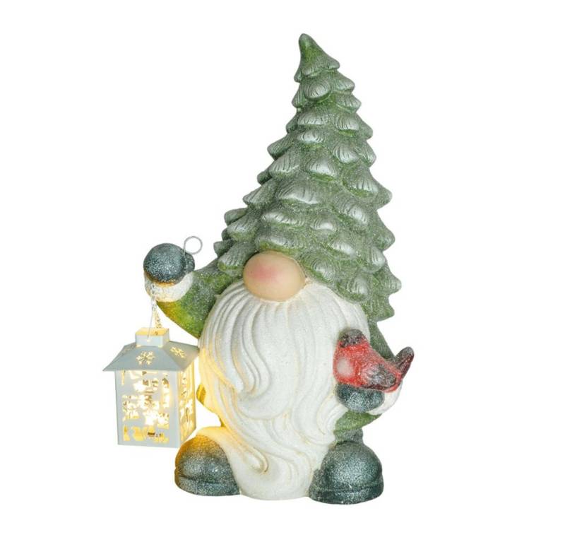 HT Weihnachtsfigur, Weihnachtszwerg mit Laterne, LED, batteriebetrieben, wetterfest von HT
