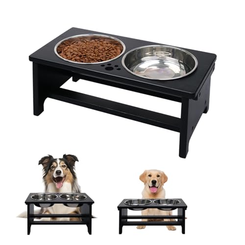 HTB Erhöhte Hundenäpfe für große Hunde, Bambus Erhöhte Hundenapfständer mit 2 Edelstahlschüsseln für kleine mittelgroße Hunde und Haustiere -Schwarz Dog Bowl- 44x24x18cm HTB Erhöhte Hundenäpfe für große Hunde, Bambus Erhöhte Hundenapfständer mit 2 Edelstahlschüsseln für kleine mittelgroße Hunde und Haustiere -Schwarz Dog Bowl- 44x24x18cm von HTB