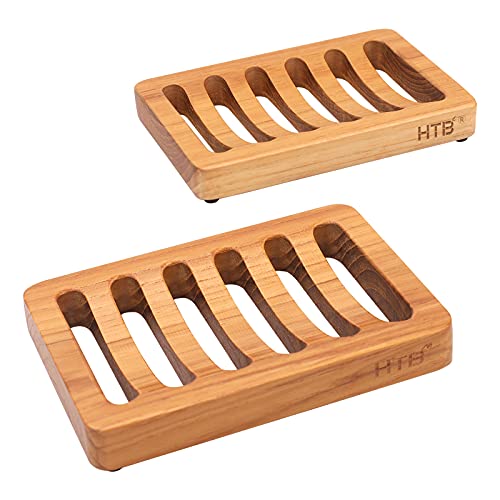 Slotted Bar Seifenschale Teakholz 2pcs von HTB, Küche hölzerne Schwammhalter, selbst abtropfen Lassen Seifenablage für Dusche, Waschbecken, Bad, Badewanne, RV von HTB