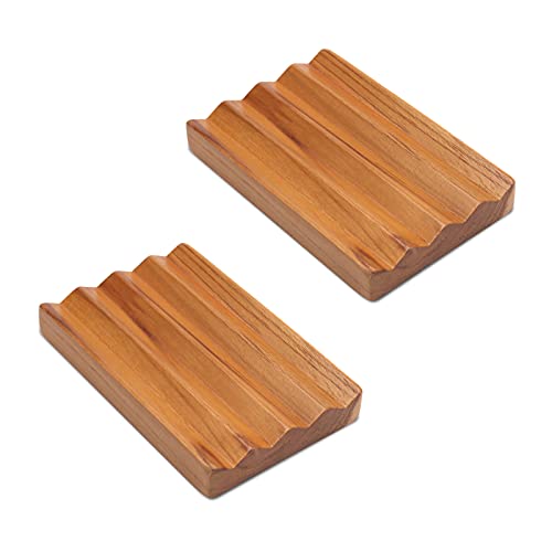 Teak Seifenschale Holz von HTB, Holz dekorative Bad Seife Halter erhöhte Basis Design zu halten Seife trocken in Küche, Bad, Waschbecken, Badewanne (2pcs) von HTB