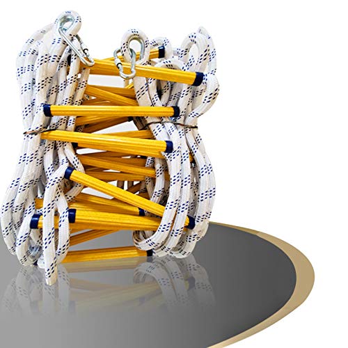 Feuerleiter, Notleiter, mit Haken, Feuerleiter, Strickleiter, schwer entflammbar, Brandschutz-Evakuierungsleiter, einfach zu bedienen, Tragkraft bis zu 420 kg (Gelb 1 von HTDRE