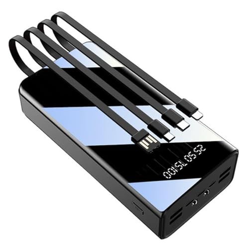 HTDRE Schwarzes, tragbares Ladegerät mit großer Kapazität und 50.000 mAh, externer Akku mit 4 integrierten Kabeln, schnell aufladbare Notstromversorgung mit Display und Taschenlampe HTDRE Schwarzes, tragbares Ladegerät mit großer Kapazität und 50.000 mAh, externer Akku mit 4 integrierten Kabeln, schnell aufladbare Notstromversorgung mit Display und Taschenlampe von HTDRE